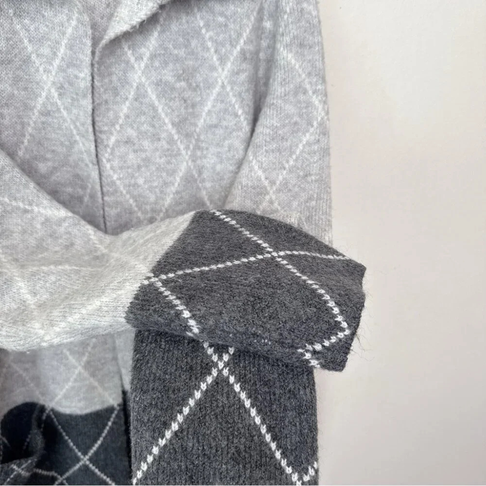 Tahari Womens Xlarge Argyle Long Grey Open Cardigan - Picture 10 of 15